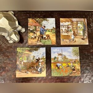 VINTAGE DUTCH SCENES 6” TILES MADE IN HOLLAND-SET OF 4